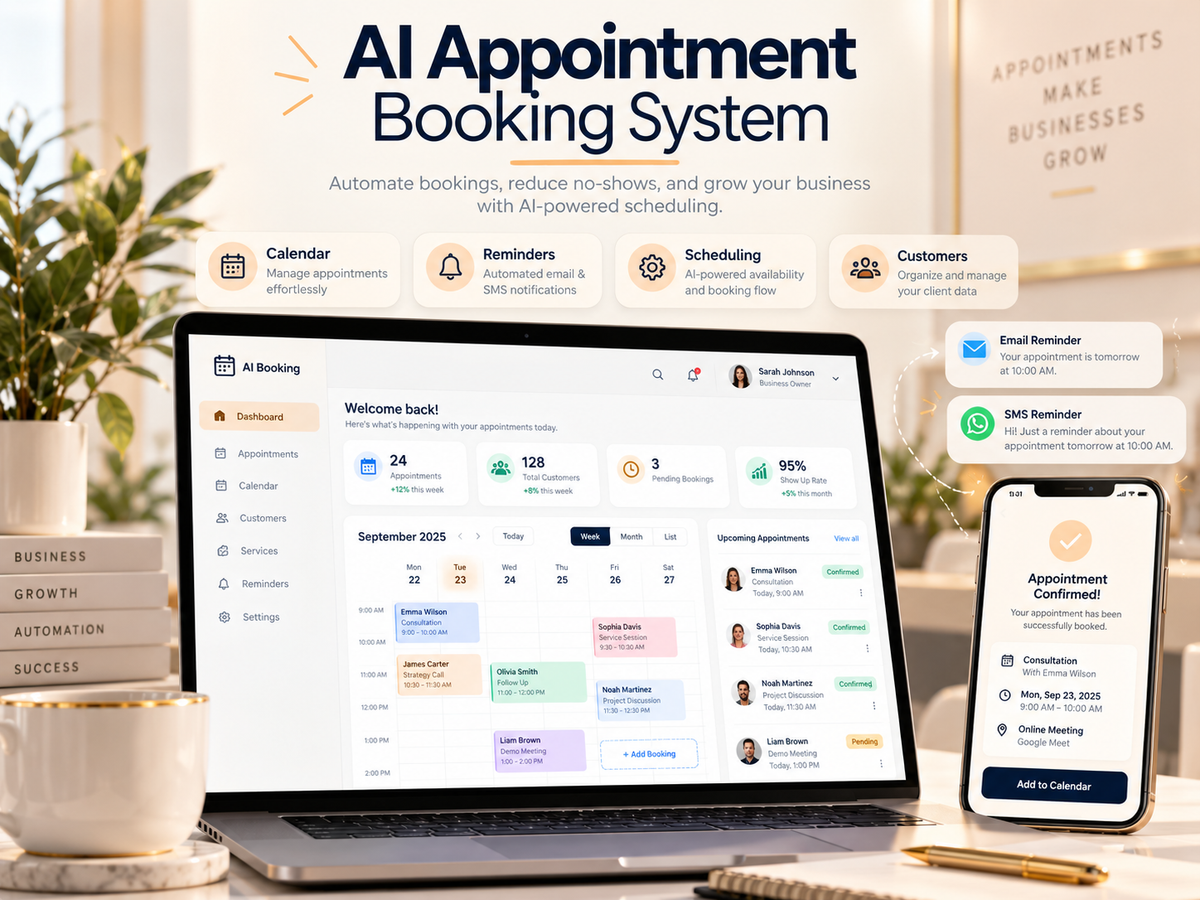 AI Appointment Booking System — professional light HD hero