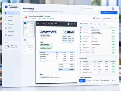AI Document Data Extractor — extracted fields dashboard