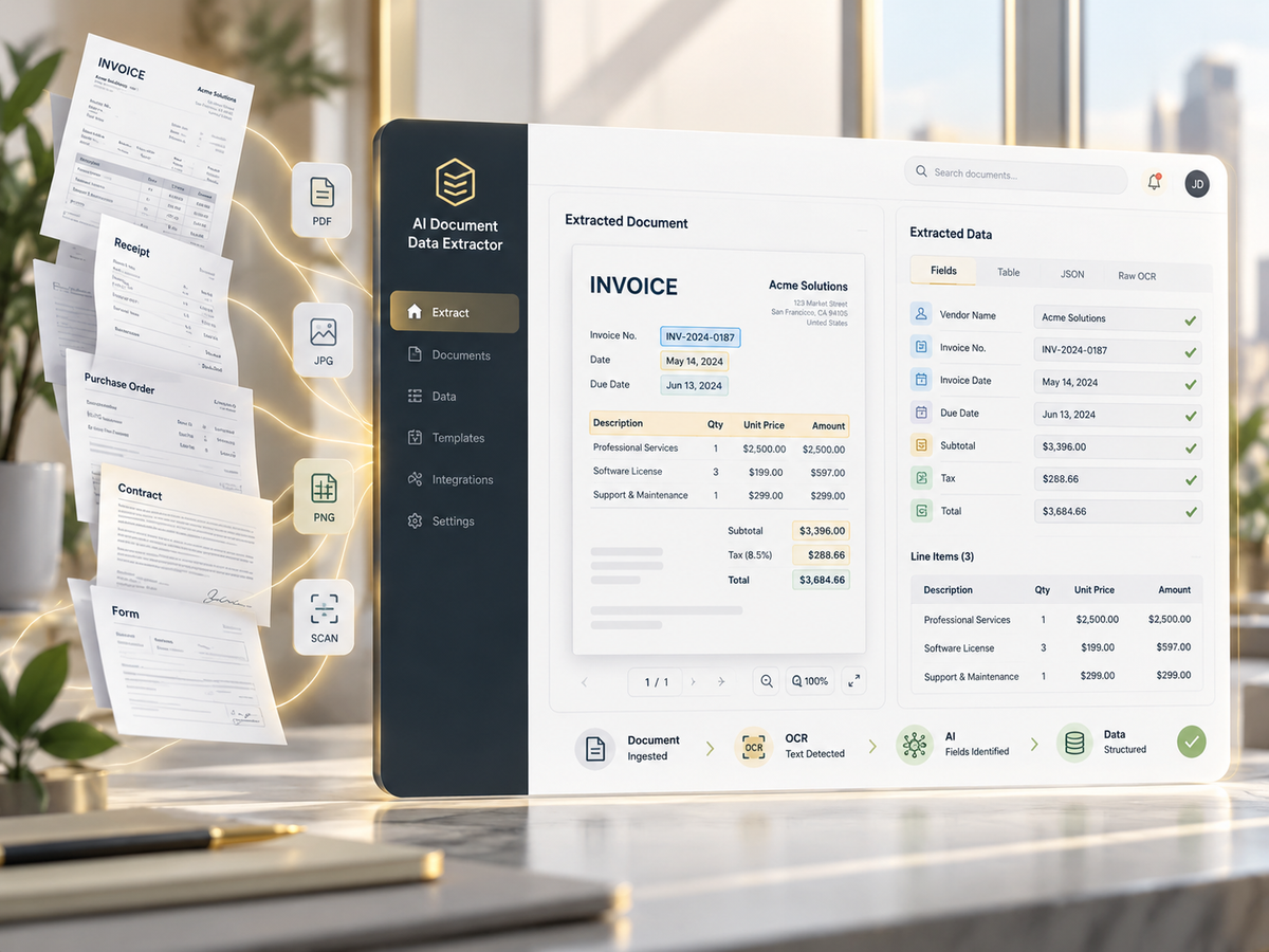 AI Document Data Extractor — document processing workspace