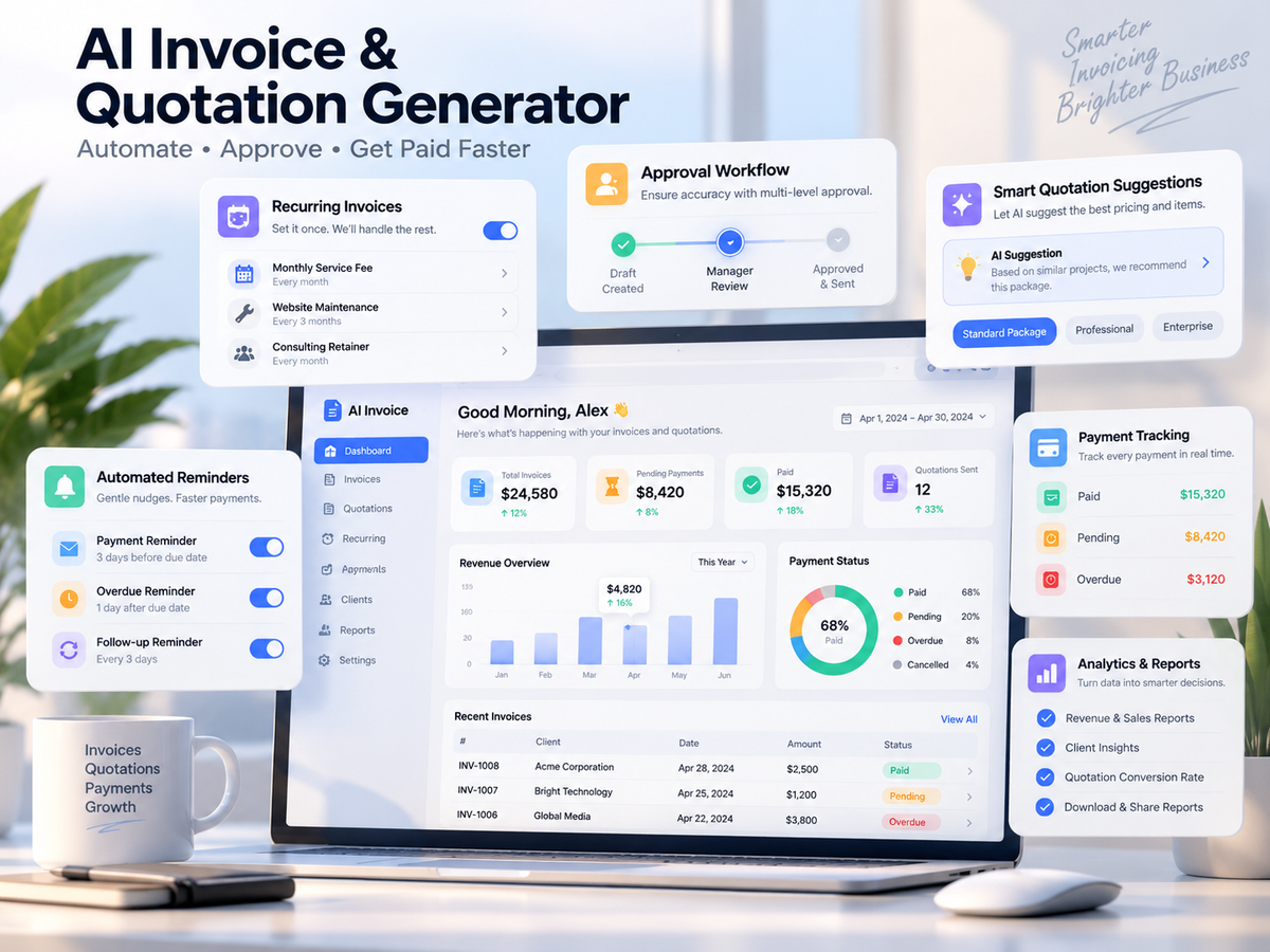 AI Invoice & Quotation Generator — recurring invoices, approvals and payment tracking