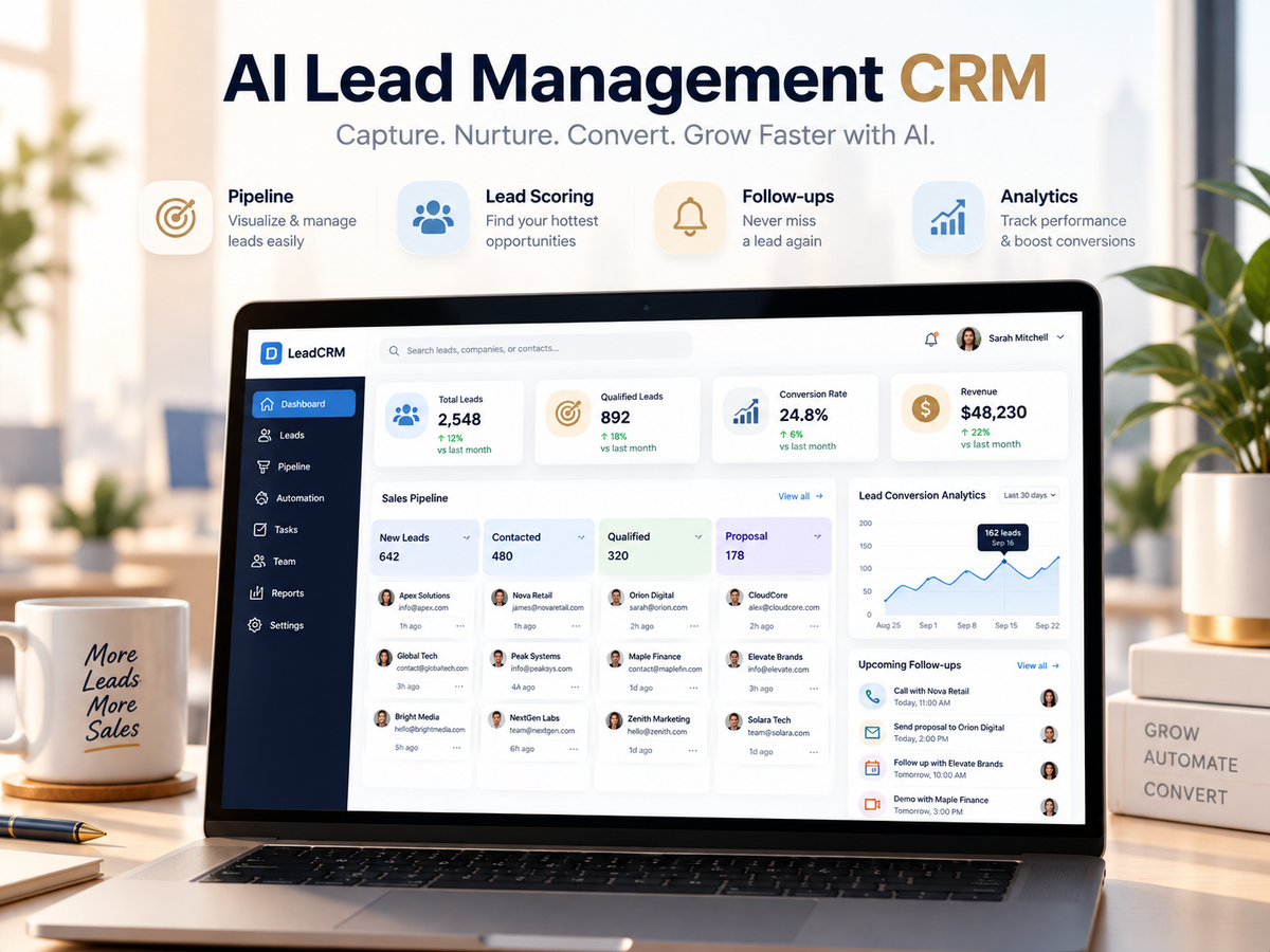 AI Lead Management CRM — professional light HD hero