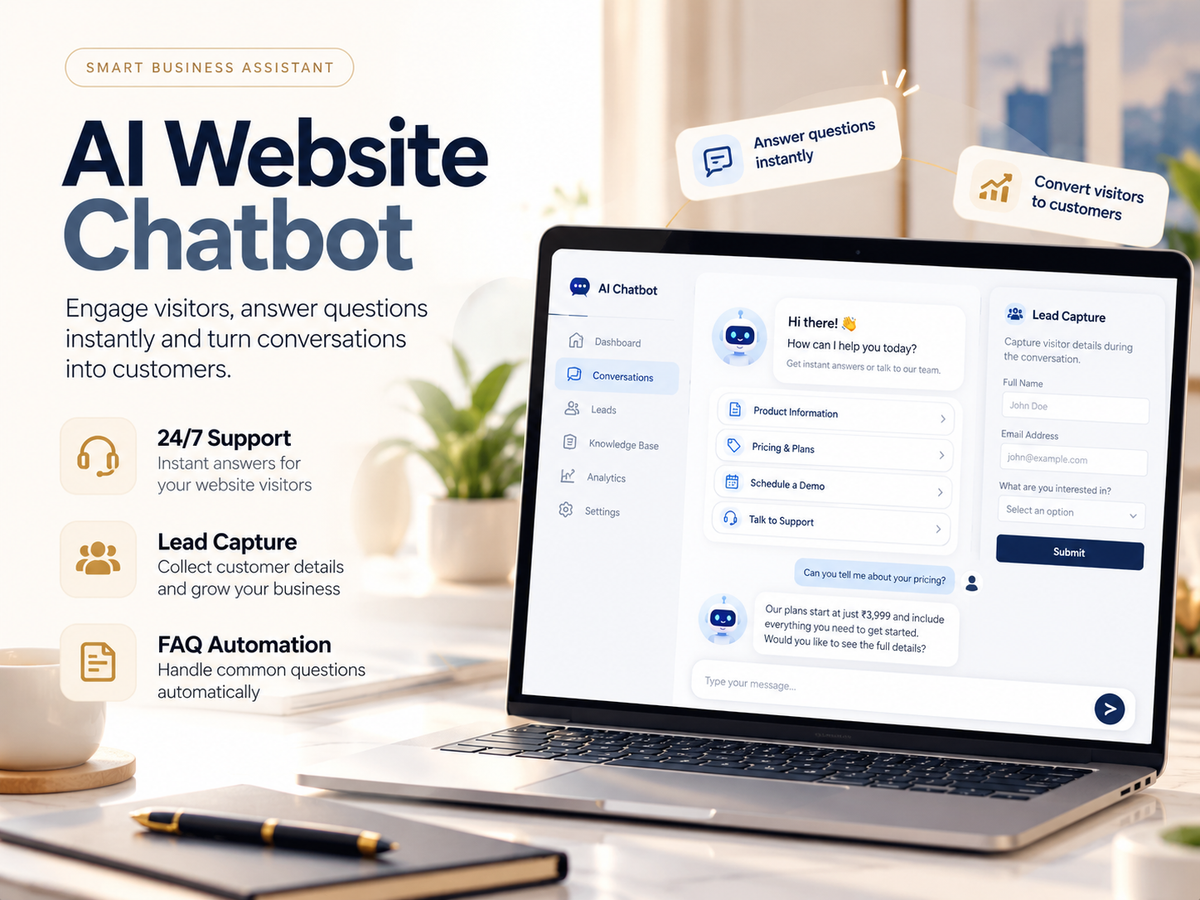 AI Website Chatbot — professional light HD hero