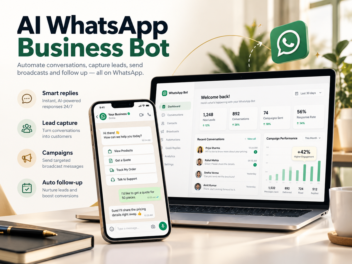 AI WhatsApp Business Bot — professional light HD hero