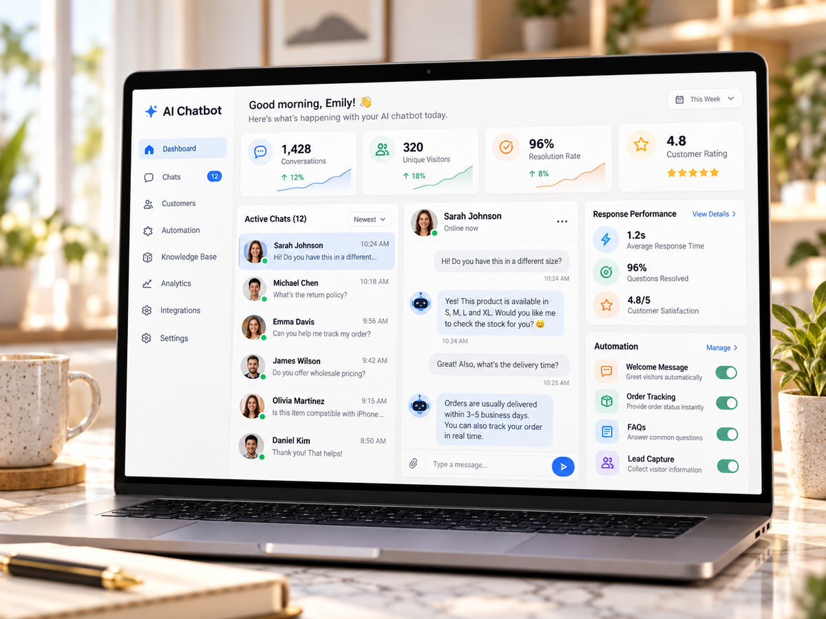 AI Website Chatbot — customer conversations and automation dashboard